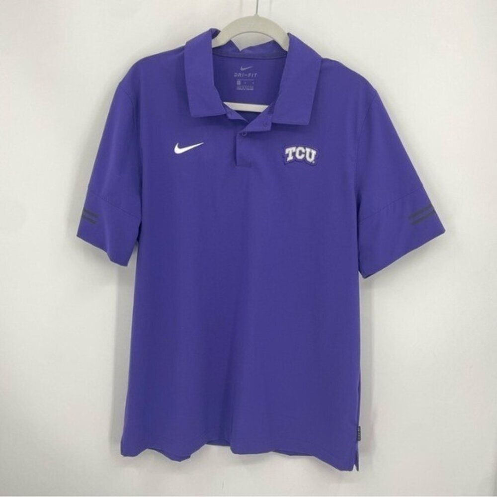 TCU HORNED FROGS NIKE DRY Polo Shirt Sz L Purple‎ Dri-Fit On Field CQ5283